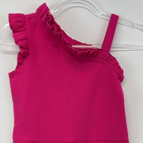 NWT Janie and Jack Girl 8 Pink Melon Textured Ruffle Shoulder Romper - Picture 4 of 8
